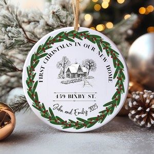 First Home Ornament Personalized Housewarming Gift Ce ramic Circle Ornament